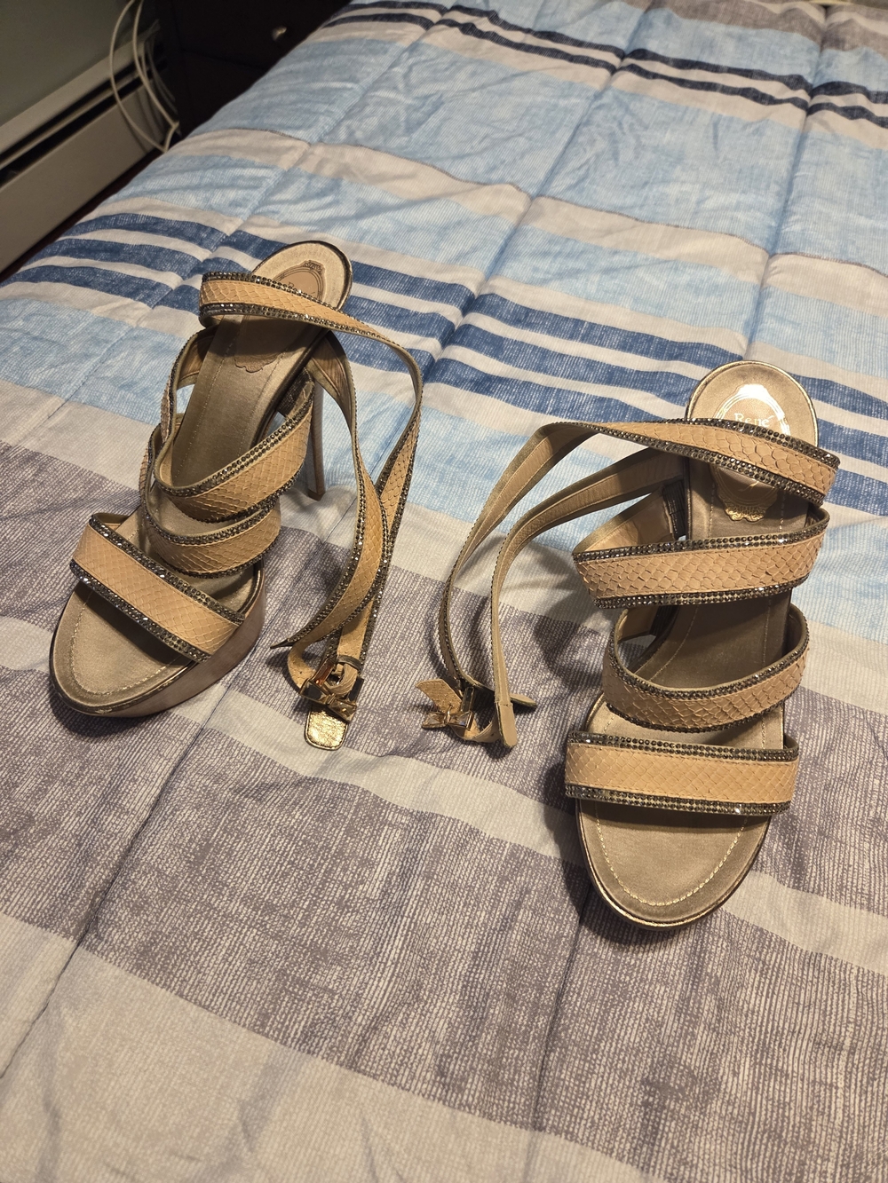 Strappy Tan Lace-Up Women's Heels